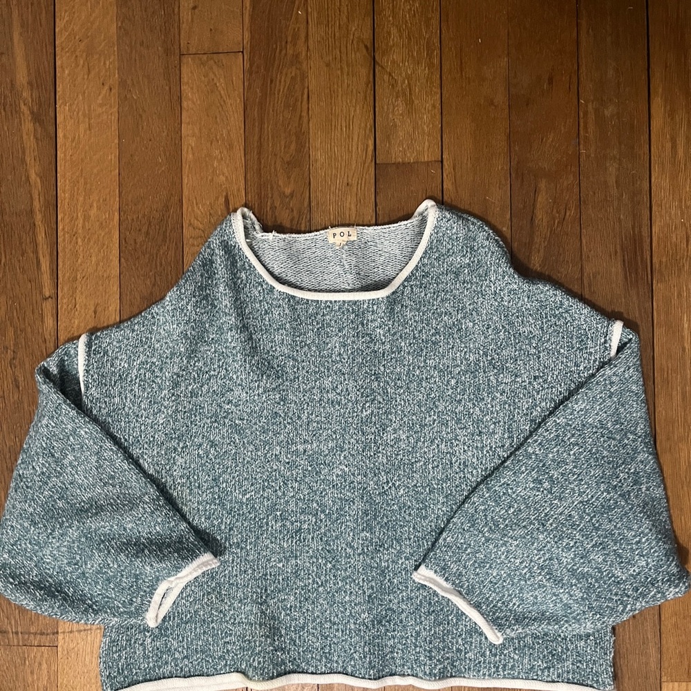 POL Teal and White Crew Neck Sweater